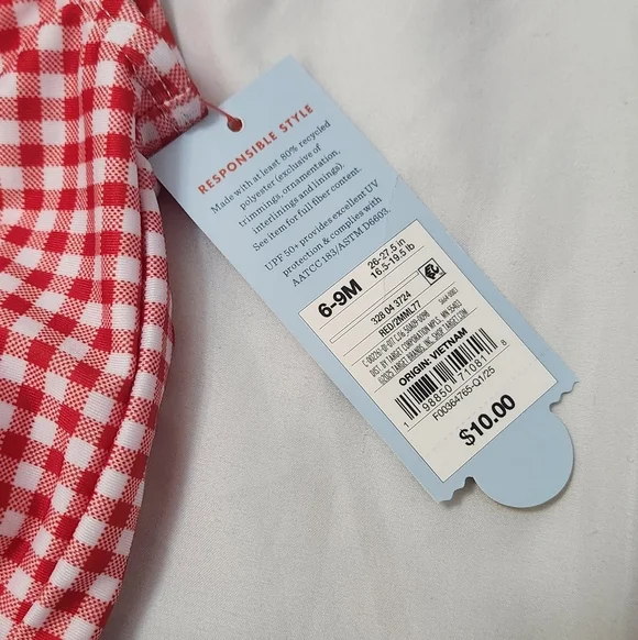 Cat & Jack Red Gingham Checkered Baby Swim Suit - Picture 3 of 3